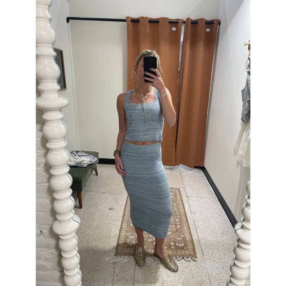 NEW SAGE THE LABEL salty breeze skirt in dusty blue white